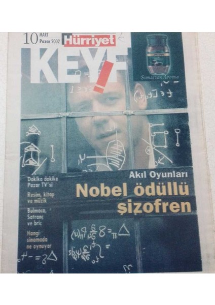 Hürriyet Gazetesi Keyif Eki 10 Mart 2002 - Nobel Ödüllü Şizofren GZ46929