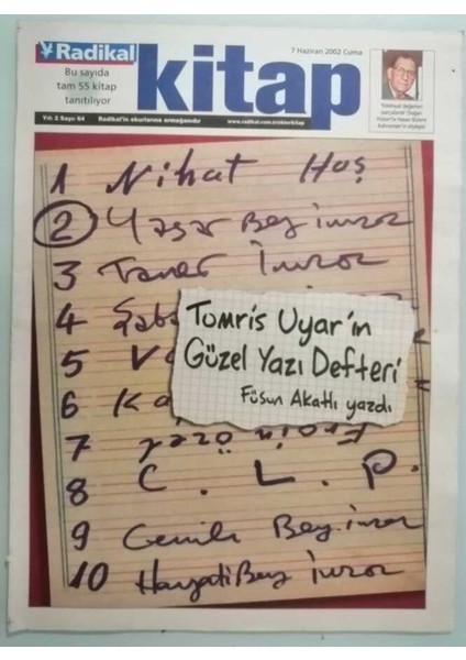 Radikal Gazetesi Kitap Eki 7 Haziran 2002 Maşukun Gözü Eflatuni -GZ37119