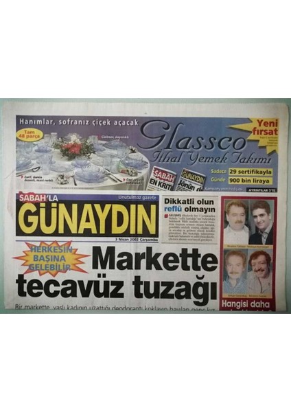Sabah Günaydın Gazetesi 3 Nisan 2002 Hülya Avşardan Yılın Şakası -GZ37066