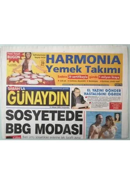 Sabah Günaydın Gazetesi 11 Nisan 2002 Güzel Mankenlerin Gizli Aşk Itirafları -GZ37072
