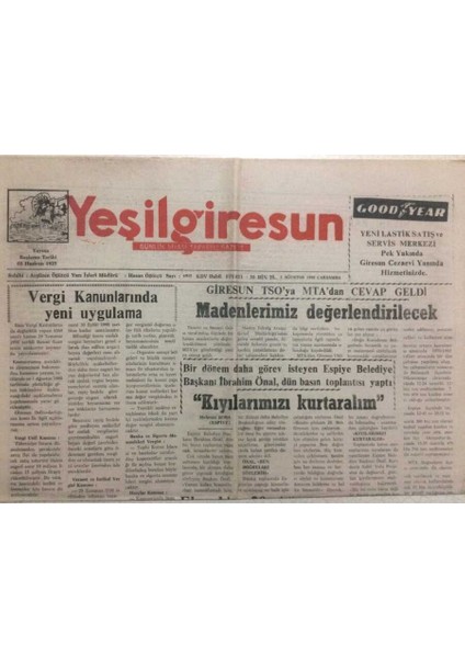 Yeşil Giresun Gazetesi 5 Ağustos 1998 - Vergi Kanunlarında Yeni Uygulama GZ34452