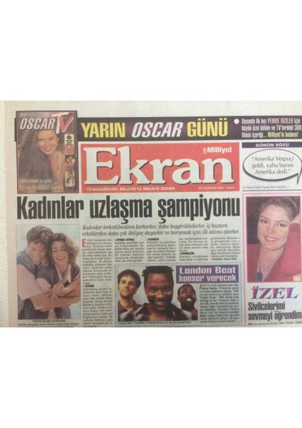 Milliyet Gazetesi Ekran Eki 23 Haziran 1995 - Izel Sivilcelerimi Sevmeyi Öğrendim GZ35326