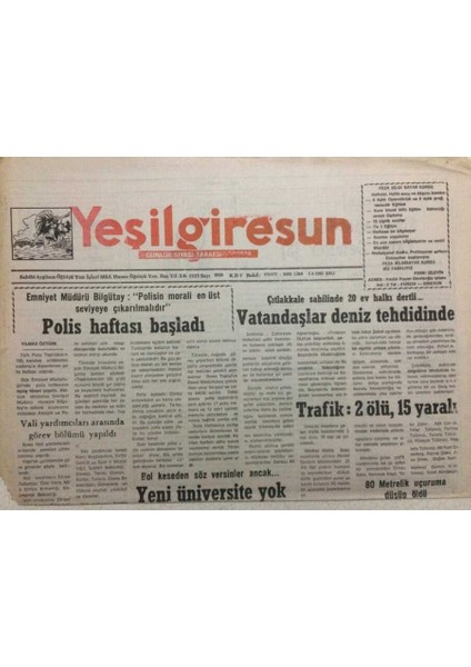 Yeşil Giresun Gazetesi 4 Nisan 1995 - Vatandaşlar Deniz Tehdidinde GZ34461