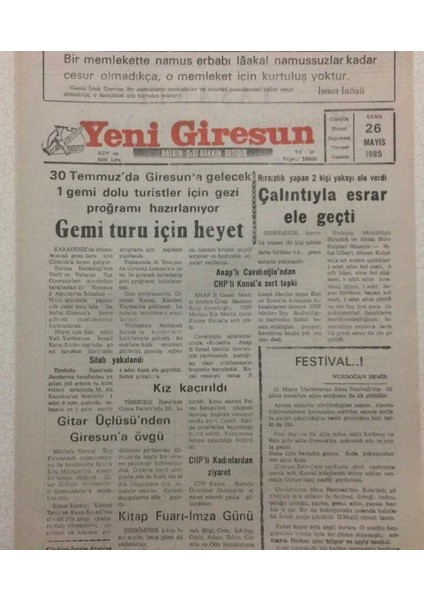 Yeni Giresun Gazetesi 26 Mayıs 1995 - Gemi Turu Için Heyet GZ34667