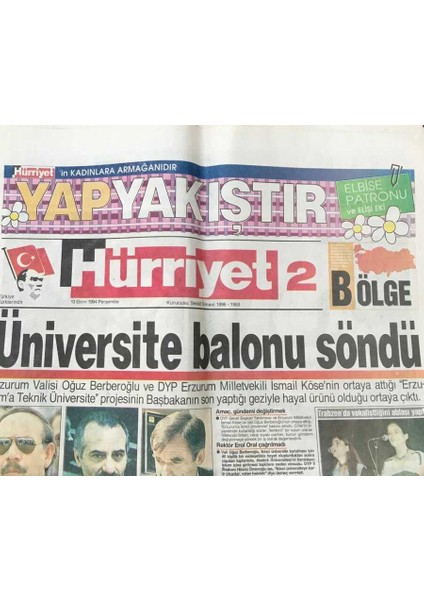 Hürriyet Gazetesi 2 Bölge Eki 13 Ekim 1994-ÜNIVERSITE Balonu Söndü GZ36682