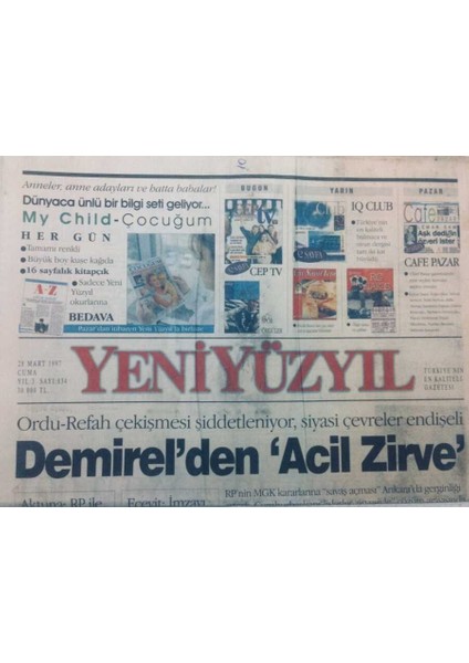 Yeni Yüzyıl Gazetesi - 28 Mart 1997 - Ordu-Refah Çekişmesi Şiddetleniyor GZ46874