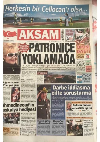 Akşam Gazetesi 6 Nisan 2007-DARBE Iddiasına Çifte Soruşturma GZ45422 fiyatları