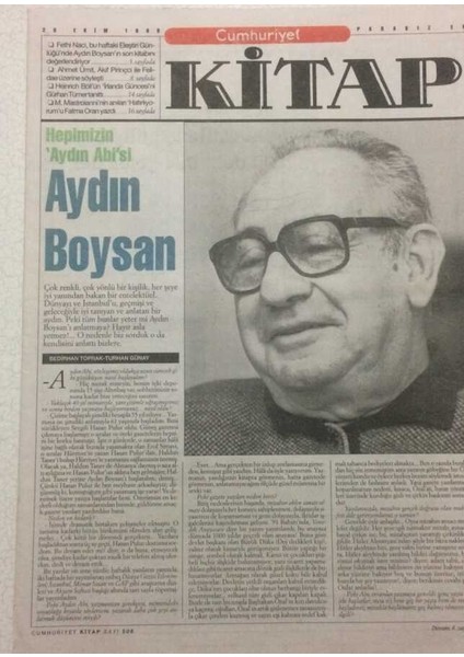 Cumhuriyet Gazetesi Kitap Eki 28 Ekim 1999 - Aydın Boysan GZ51268