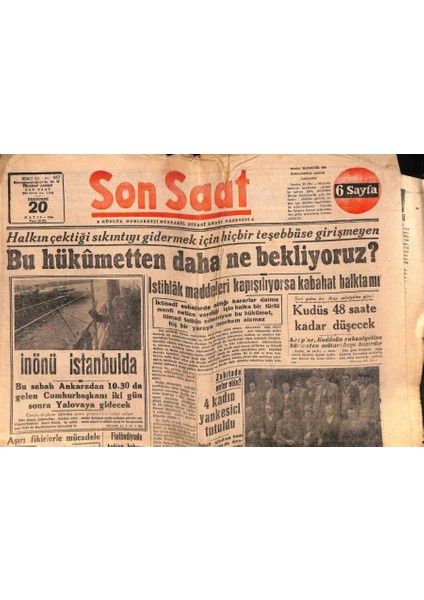 Son Saat Gazetesi 20 Mayıs 1948 - Kudüs 48 Saate Kadar Düşecek GZ71061