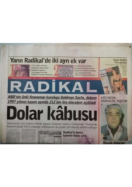 Radikal Gazetesi 30 Kasıms 1996 Erbakan Iraka Ambargoyu Delin - Baykaldan Yılmaza Belgeleri Açıkla - GZ44927 fiyatları