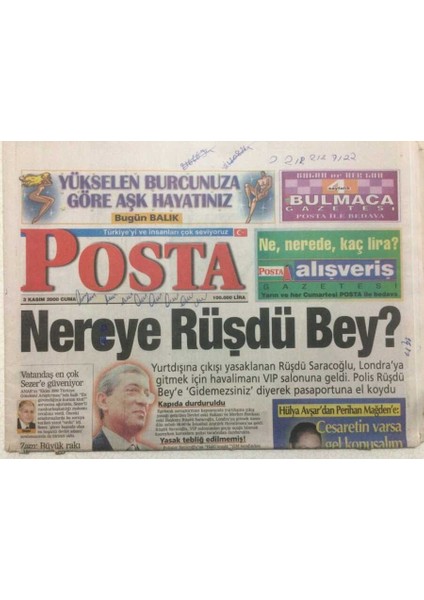 Posta Gazetesi 3 Kasım 2000 - Hülya Avşardan Perihan Mağdene Cesaretin Varsa Gel Konuşalım GZ47938