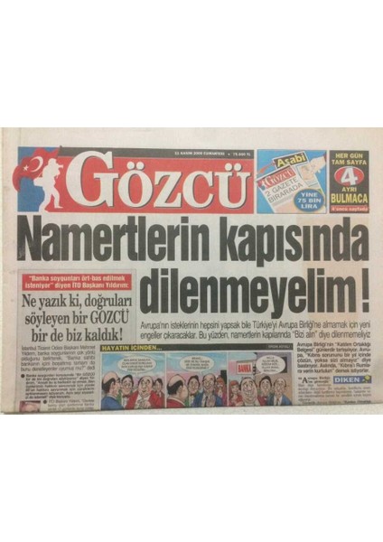 Gözcü Gazetesi 11 Kasım 2000 - Aydan Şener Milletvekili Sevgilisiyle Yakalandı GZ47973