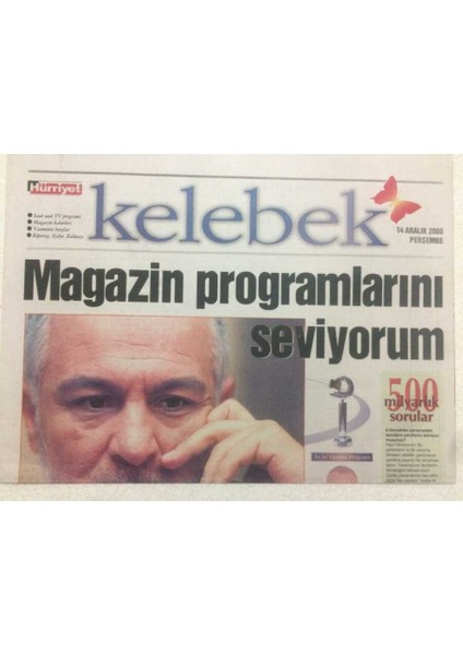 Hürriyet Gazetesi Kelebek Eki 14 Aralık 2000 - Kenan Işıkmagazin Programlarını Seviyorum GZ50084