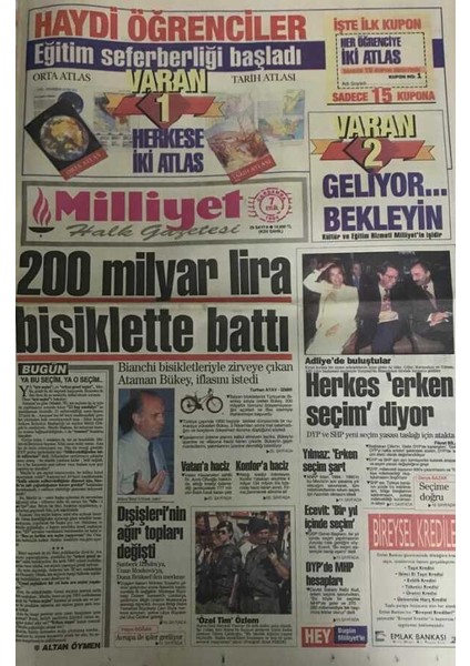Milliyet Gazetesi 7 Eylül 1994- 200 Milyar Lira Bisiklette Battı GZ45460
