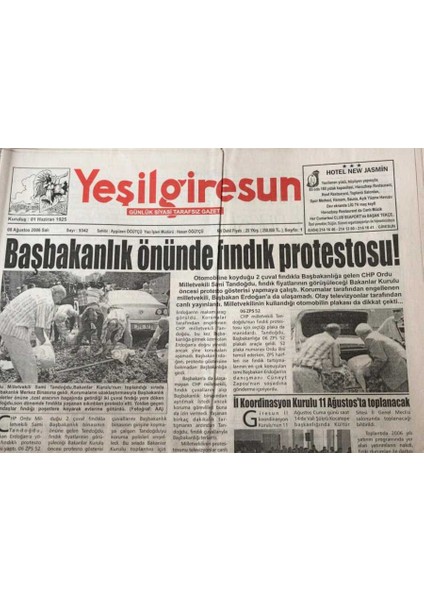 Yeşil Giresun Gazetesi 8 Ağustos 2006-DSP 8 Milyon Emekli Patlamak Üzere GZ45545