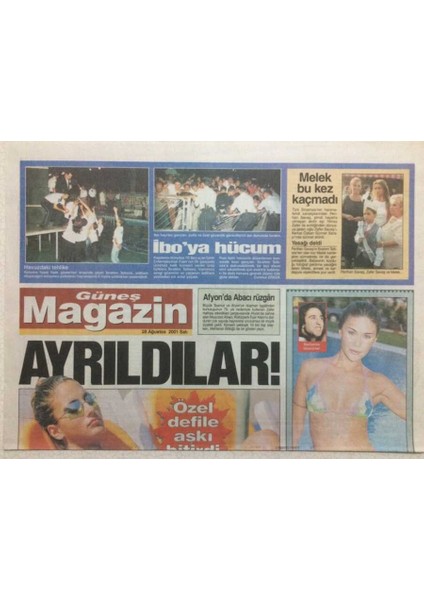 Güneş Gazetesi Magazin Eki 28 Ağustos 2001 - Beyaz Ile Çağla Şıkel Ayrıldılar GZ32982