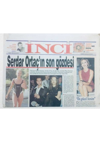 Akşam Gazetesi Inci Eki 7 Eylül 1996 - Serdar Ortaçın Son Gözdesi GZ42111