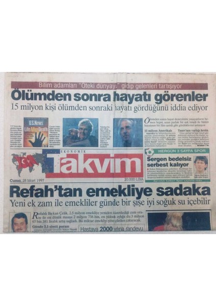 Takvim Gazetesi - 28 Mart 1997 - Refahtan Emekliye Sadaka GZ46802