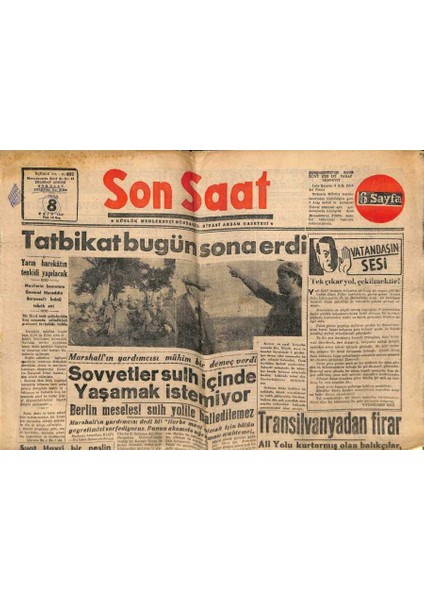Son Saat Gazetesi 8 Ekim 1948 - Yahudiler Araplarla Uzlaşabilir GZ71375