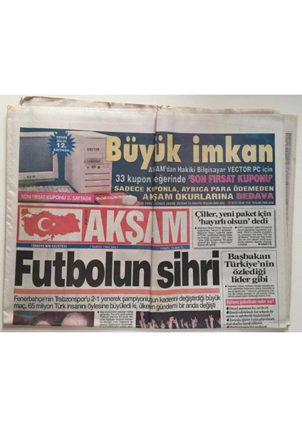 Akşam Gazetesi 7 Mayıs 1996 -Futbolun Sihri Fenerbahçe 2 - Trabzonspor 1 GZ6562