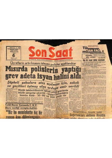 Son Saat Gazetesi 6 Nisan 1948 - Mısırda Polislerin Yaptığı Grev Isyan Halini Aldı GZ71056