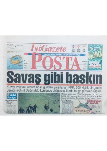 Posta Gazetesi 6 Eylül 1996 - Savaş Gibi Baskın GZ42076