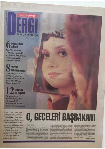 Cumhuriyet Gazetesi Dergi Eki - 18 Şubat 1996 - Leyla Tekül O Geceleri Başbakan ! - GZ43597 fiyatları