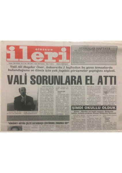 Giresun Ileri Gazetesi 11 Eylül 2000 - Vali Sorunlara El Attı GZ38458