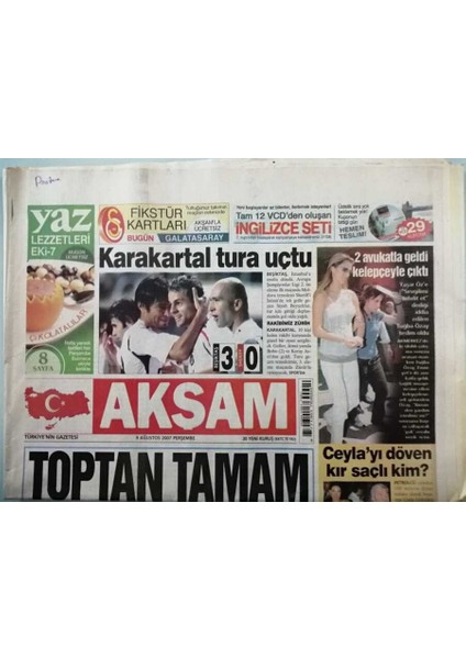 Akşam Gazetesi 9 Ağustos 2007 Bahçeliden Iki Mesaj - Iki Ay Sınır Ötesi Yok - GZ44970