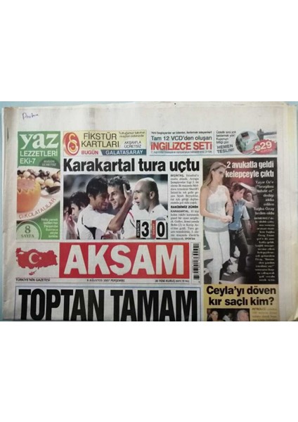 Akşam Gazetesi 9 Ağustos 2007 Bahçeliden Iki Mesaj - Iki Ay Sınır Ötesi Yok - GZ44970 fiyatları