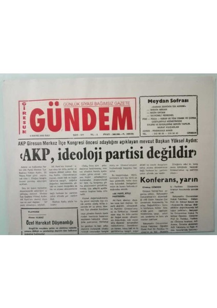 Giresun Gündem Gazetesi 6 Mayıs 2003 Kamu Ihale Kurumuna Denetim -GZ33326