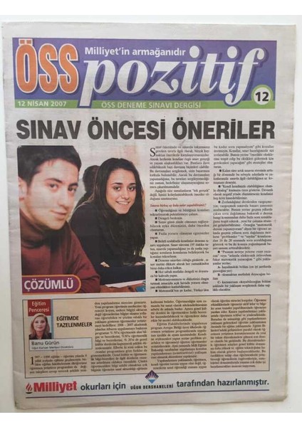 Milliyet Gazetesi Öss Pozitif Eki - 12 Nisan 2007 - Sınav Öncesi Öneriler - GZ43738