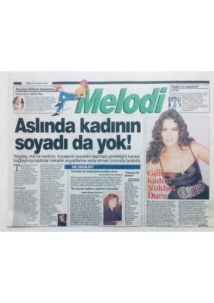 Sabah Gazetesi Melodi Eki 30 Ağustos 1996 - Aslında Kadının Soyadı Da Yok GZ42577