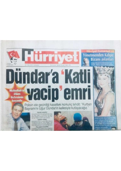 Hürriyet Gazetesi 22 Ocak 2000 - Dündara Katli Vacip Emri GZ43352