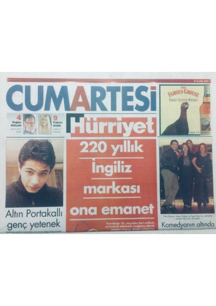Hürriyet Gazetesi Cumartesi Eki 13 Aralık 2003 - Altın Portakallı Genç Yetenek Ismail Hacıoğlu GZ46970