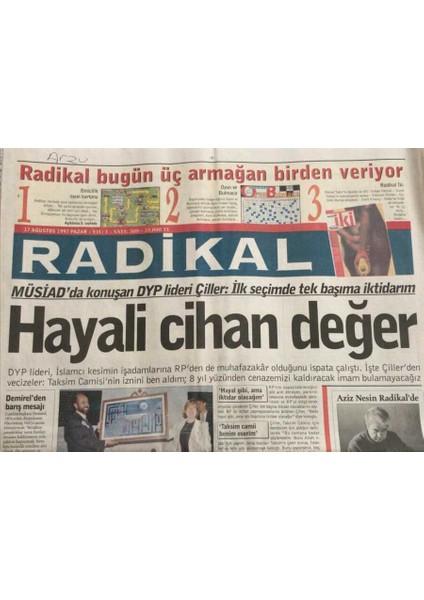 Radikal Gazetesi 17 Ağustos 1997-TARKANHEM Kadınlığı Hem Erkekliği Hissediyorum GZ45143