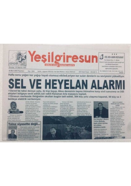 Yeşil Giresun Gazetesi - 8 Mart 2004 - Sel ve Heyelan Alarmı GZ46541