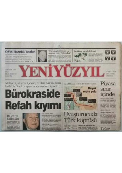 Yeni Yüzyıl Gazetesi 19 Kasım 1996 Ülkücü Babalara Gizli Görev - Çatlıya Devlet Desteği - GZ44734