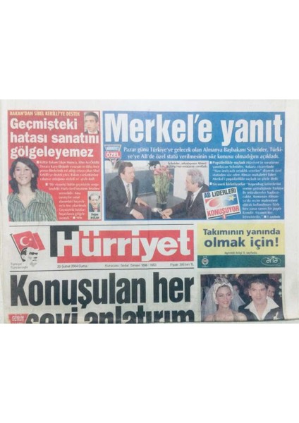 Hürriyet Gazetesi - 20 Şubat 2004 - Uğur Dündar Cem Yılmazı Reddetmiş, Metin Akpınar Hülyaya Kırıldım, Albümü 100 Bini Geçti GZ43443 fiyatları