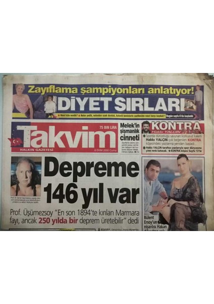 Takvim Gazetesi 6 Ekim 2000 Bülent Ersoyun Nişanlısı Hakan Alkoçtan Şok Açıklamalar -GZ44664 fiyatları