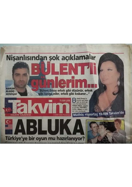 Takvim Gazetesi 5 Ekim 2000 Beyza Barış Mançonun Yolunda - Sezen Aksu Roma Yolcusu - GZ44677 fiyatları