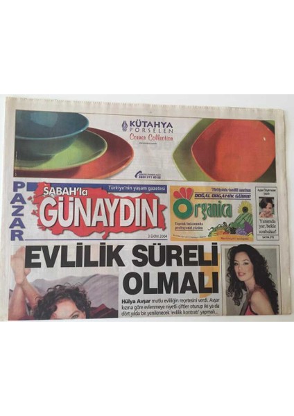 Sabah Gazetesi Günaydın Eki -3 Ekim 2004 -Hülya Avşar Evlilik Süreli Olmalıdır GZ43734 fiyatları