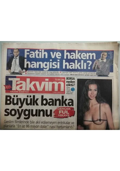 Takvim Gazetesi 1 Ekim 2000 Milanoyu Sarsan Defile - Genç Şarkıcı Arto Panikte -GZ44666 fiyatları