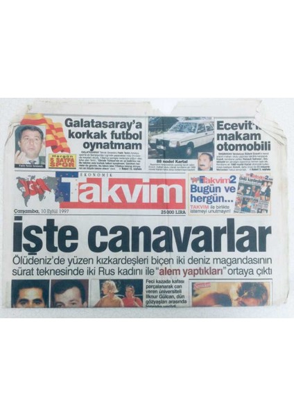 Takvim Gazetesi - 10 Eylül 1997 - Tarık Akanın Yatak Sahneleri ,cartelden Ayrılıp Karakan Grubu Kuruldu GZ46330 fiyatları