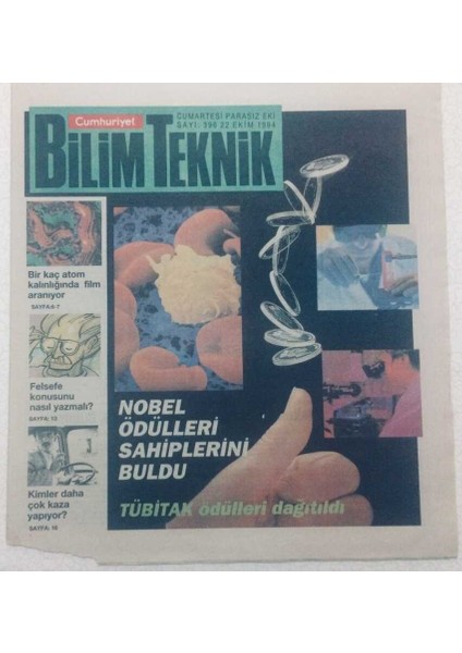 Cumhuriyet Gazetesi Bilim Teknik Eki - 22 Ekim 1994 - Nobel Ödülleri Sahiplerini Buldu GZ46622