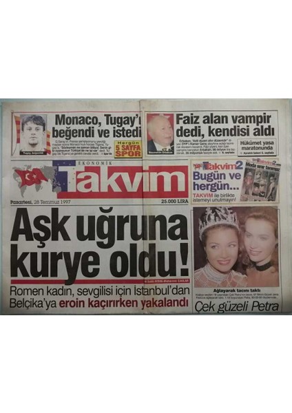Takvim Gazetesi 28 Temmuz 1997 Ebru Şimşekleri Çekti - Tarkana Yağmurun Azizliği - GZ44671