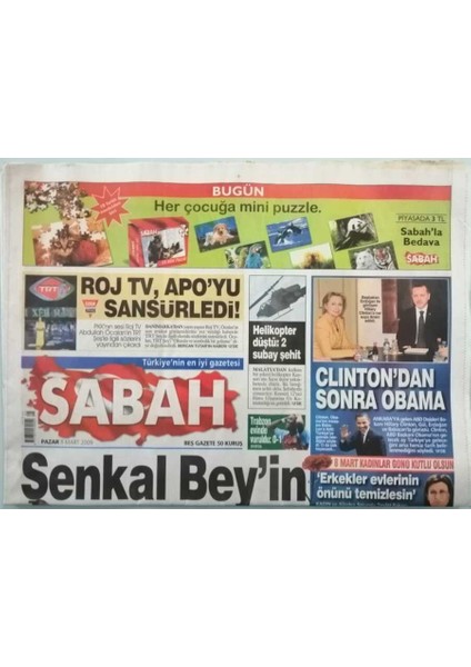 Sabah Gazetesi 8 Mart 2009 Hadise Ilk Beşe Girmek Istiyor - Deniz Seki Ceza Evinde Değil Amatemde Yatsın - GZ44686