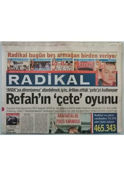 Radikal Gazetesi 23 Mart 1997 Chp Eceviti Haklı Buldu - GZ44719 fiyatları
