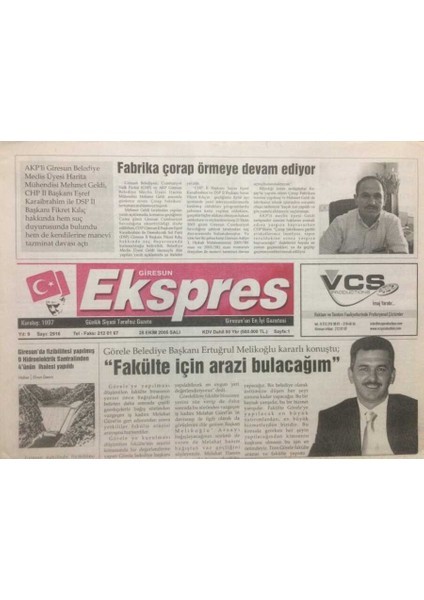 Giresun Ekspres Gazetesi 25 Ekim 2005 - Ertuğrul Melikoğlu,üniversite Için Arazi Bulacağım GZ32155