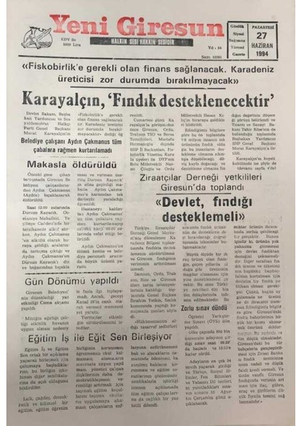 Yeni Giresun Gazetesi 27 Haziran 1994SEKA Ülke Çapında Kendini Yeniliyor GZ30049